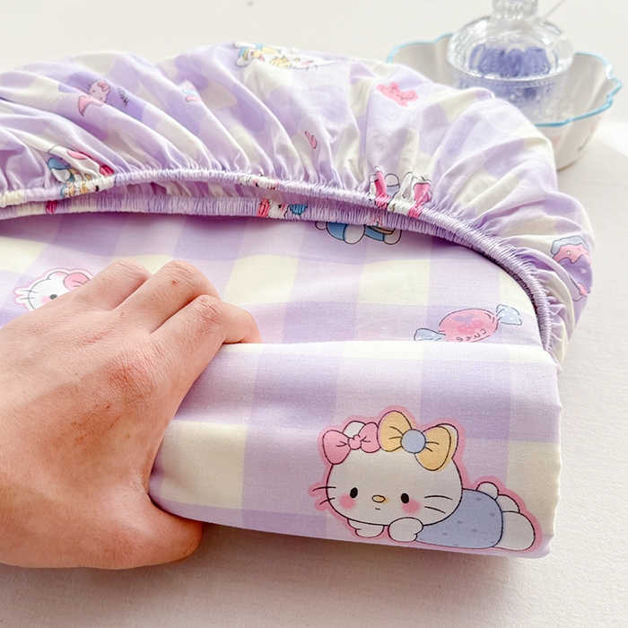 91家纺网 家纺一手货源 找家纺 吉象家纺 2025新款高支密全棉印花单品系列-单床笠 糖果猫