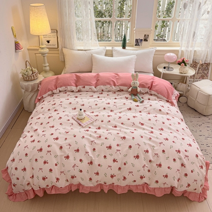 91家纺网 家纺一手货源 找家纺 忆生活家纺 2025新款韩版全棉花边款-单被套系列 艾莉娜