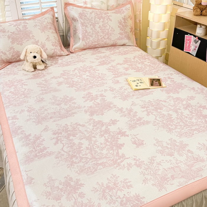 91家纺网 家纺一手货源 找家纺 川悦生活 2025新款数码印花冰藤席 油画庄园-粉