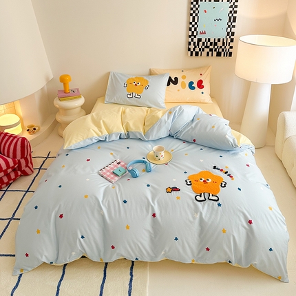 典曼家纺 2025新款13372印花毛巾绣四件套 彩虹星星