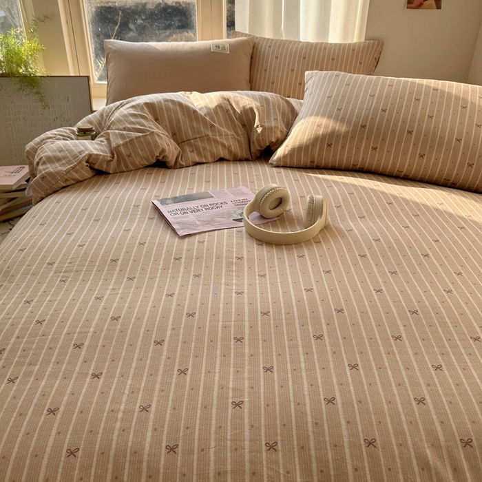 91家纺网 家纺一手货源 找家纺 三朵家纺 2025新款全棉双层纱混搭四件套 曙光-咖