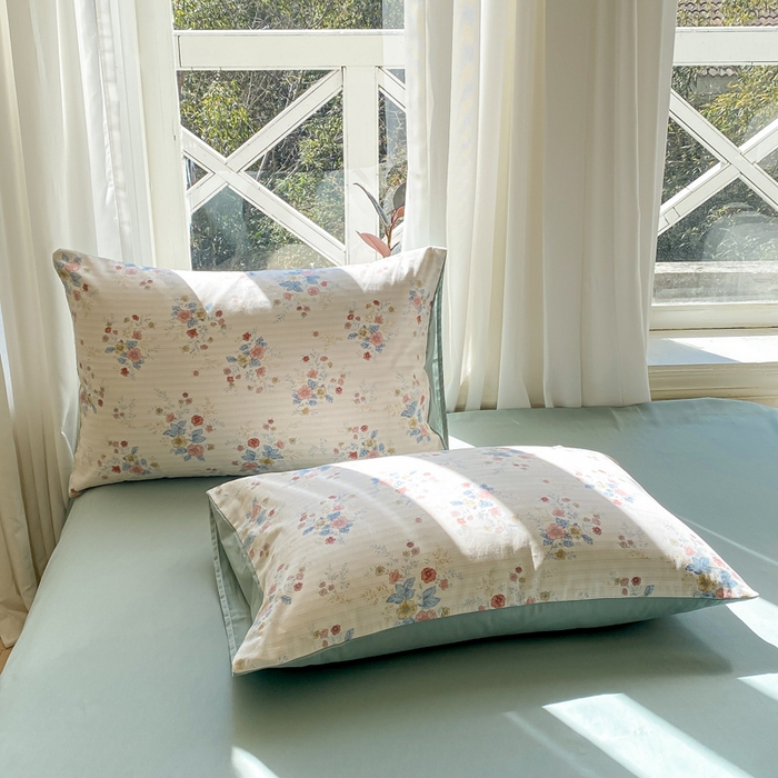 91家纺网 家纺一手货源 找家纺 宜家坊 2025早春新品全棉纯棉喷气13070小清新印花纯棉四件套-风格二 淡雅花影