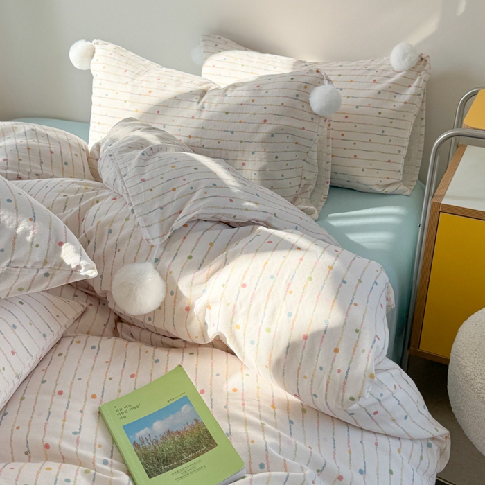 91家纺网 家纺一手货源 找家纺 金爱家 2025新款亲肤舒适纯棉双层纱四件套 双层纱-彩虹小甜心