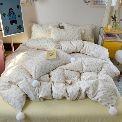 金爱家 2025新款亲肤舒适纯棉双层纱四件套 双层纱-兔兔好朋友