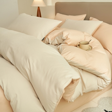 2025新款全棉13372水洗棉双拼四件套（影棚亮光） 天青韵白+一念秋风