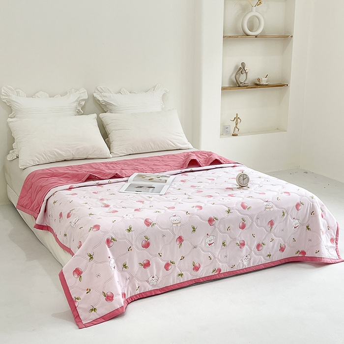 91家纺网 家纺一手货源 找家纺 诗雅纺织 2025新款超柔水洗棉夏凉被空调被 苹果狗狗