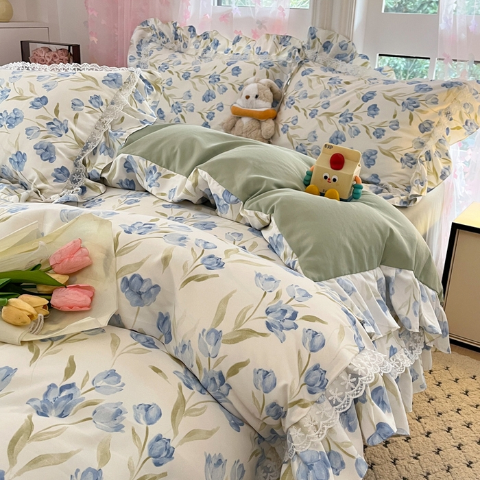 91家纺网 家纺一手货源 找家纺 喜梦缘家纺 2025A类公主风云柔棉工艺款四件套 蓝花梦影