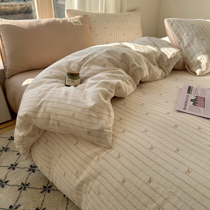 91家纺网 家纺一手货源 找家纺 三朵家纺 2025新款全棉双层纱混搭四件套 曙光-米