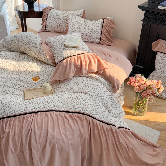 91家纺网 家纺一手货源 找家纺 沐慕 2025新款法式针织双层纱印花系列四件套 花城往事