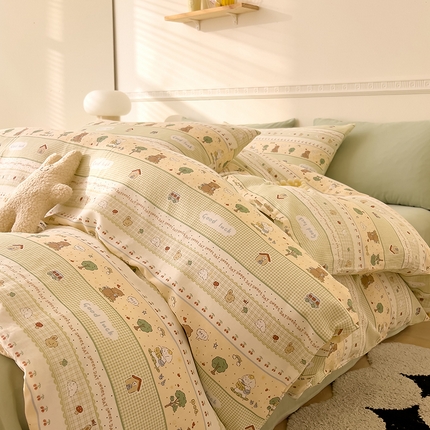 DoDo 兜兜 2025新款全棉双层纱印花四件套（可定做尺寸） 兔宝果园