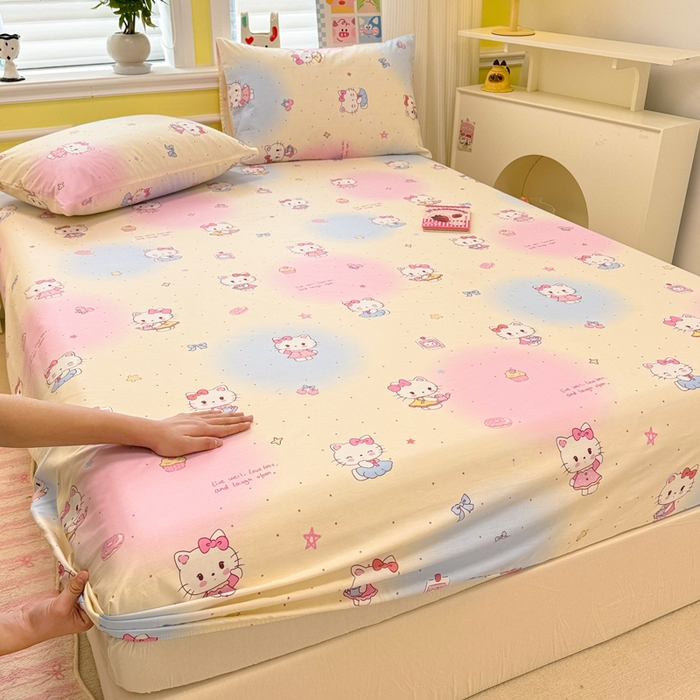 91家纺网 家纺一手货源 找家纺 吉象家纺 2025新款高支密全棉印花单品系列-单床笠 甜喵