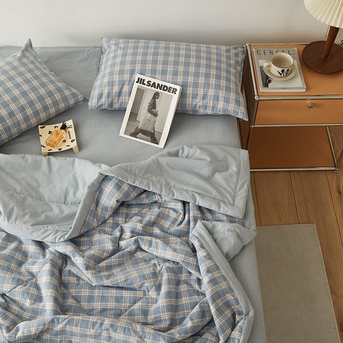 91家纺网 家纺一手货源 找家纺 水洗的故事 2025新款全棉色织水洗棉夏被&四件套 麦田兰