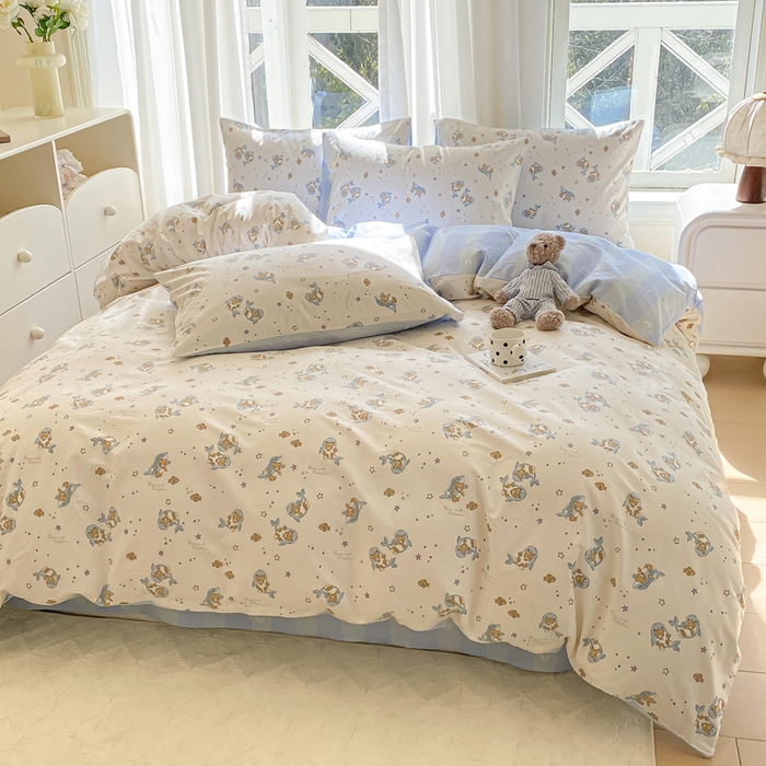 91家纺网 家纺一手货源 找家纺 （总）宜家坊 2025早春新品全棉纯棉喷气13070小清新印花纯棉四件套-风格二