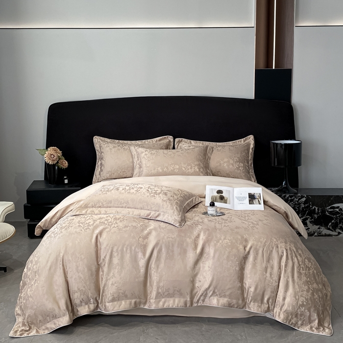 91家纺网 家纺一手货源 找家纺 米彩家纺 2025新款A类水洗真丝天丝提花四件套 花月梦香槟