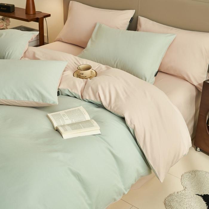 91家纺网 家纺一手货源 找家纺 2025新款全棉13372水洗棉双拼四件套（影棚亮光） 春风十里+浮生一梦