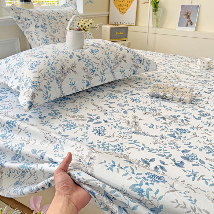 91家纺网 家纺一手货源 找家纺 大柏树 2025新款全棉13376印花四件套系列（可定制）-单床单青野花梦-蓝