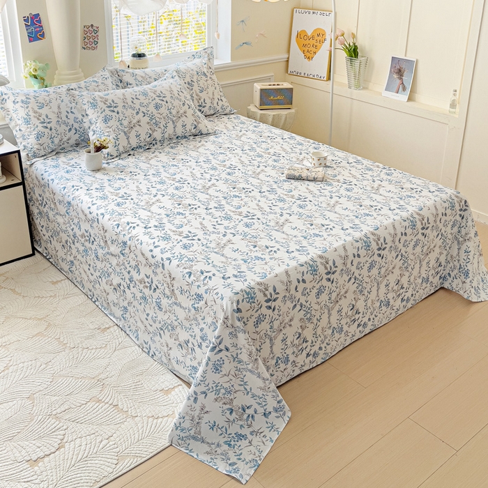 91家纺网 家纺一手货源 找家纺 大柏树 2025新款全棉13376印花四件套系列（可定制）-单床单青野花梦-蓝