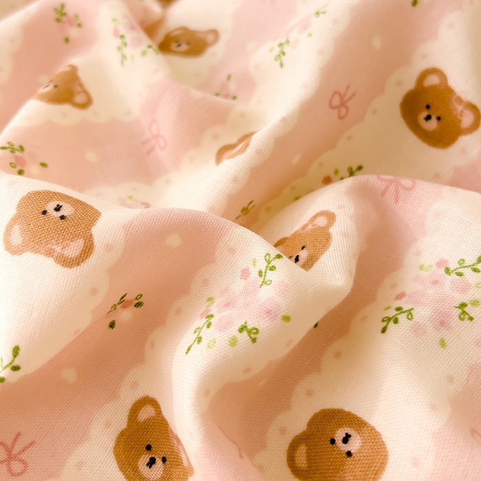 91家纺网 家纺一手货源 找家纺 DoDo 兜兜 2025新款全棉双层纱印花单枕套（可定做尺寸） 条纹小熊-粉