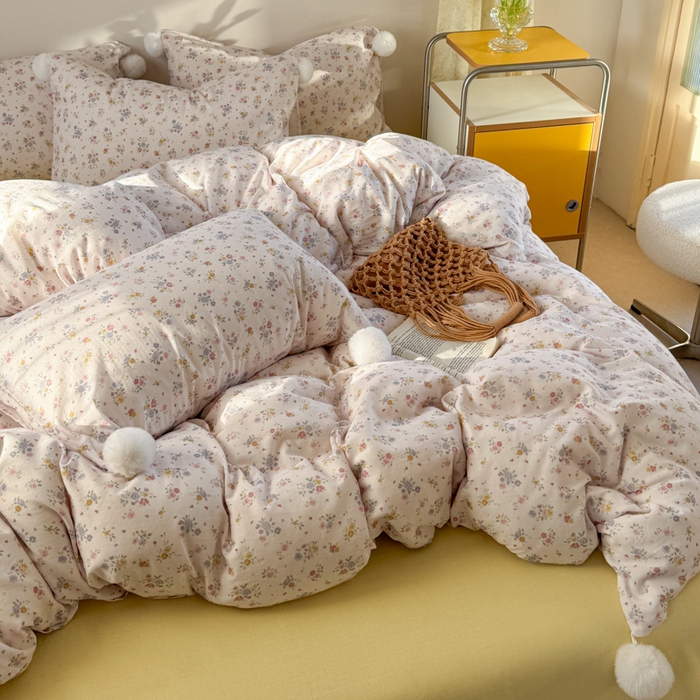 91家纺网 家纺一手货源 找家纺 金爱家 2025新款亲肤舒适纯棉双层纱四件套 双层纱-花韵