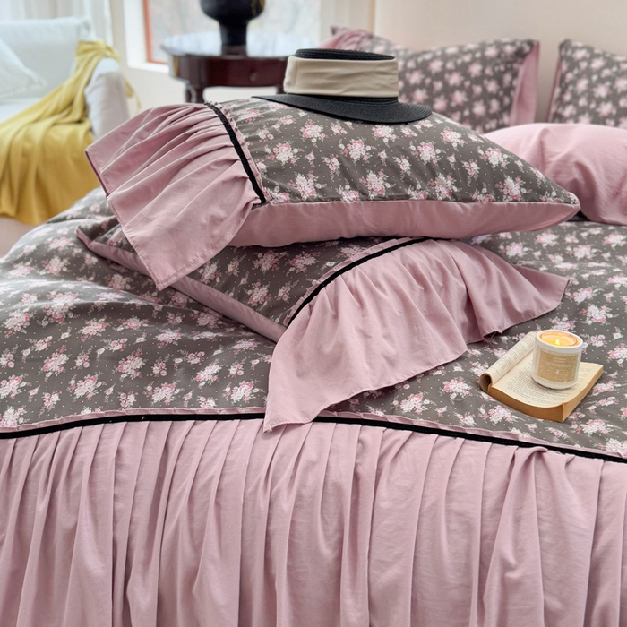 91家纺网 家纺一手货源 找家纺 沐慕 2025新款法式针织双层纱印花系列四件套 美琳