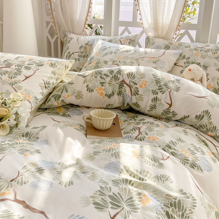 91家纺网 家纺一手货源 找家纺 宜家坊 2025早春新品全棉纯棉喷气13070小清新印花纯棉四件套-风格二 萝樱