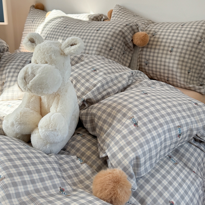 91家纺网 家纺一手货源 找家纺 金爱家 2025新款亲肤舒适纯棉双层纱四件套 双层纱-美拉德腊肠狗