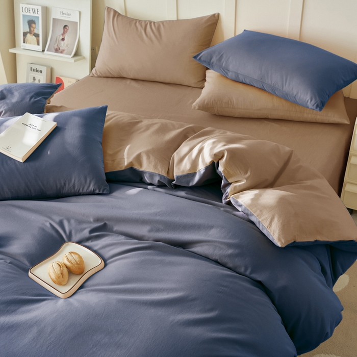 91家纺网 家纺一手货源 找家纺 2025新款全棉13372水洗棉双拼四件套（自然光） 布鲁兰+拾柴