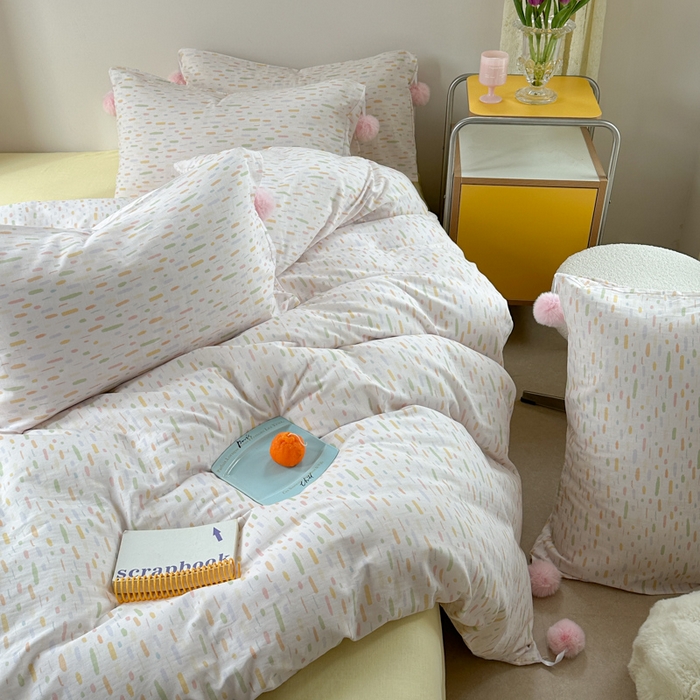 91家纺网 家纺一手货源 找家纺 金爱家 2025新款亲肤舒适纯棉双层纱四件套 双层纱-彩色的梦