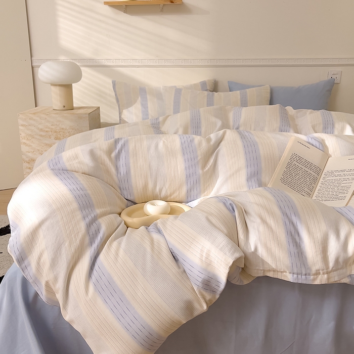 91家纺网 家纺一手货源 找家纺 DoDo 兜兜 2025新款全棉双层纱印花四件套（可定做尺寸） 律动-蓝