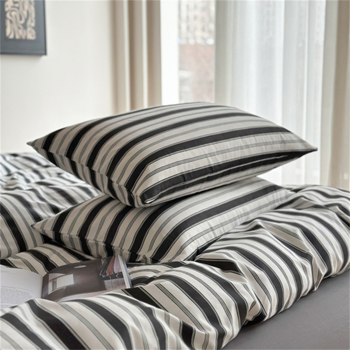 91家纺网 家纺一手货源 找家纺 金丝鸟家纺 2025新款全棉斜纹印花条纹系列四件套及单品 往昔