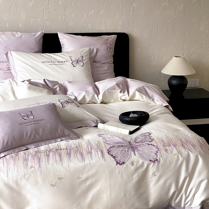 91家纺网 家纺一手货源 找家纺 （总）星野 2025春夏新品澳棉贴布绣蝴蝶四件套-星蝶