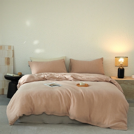 91家纺网 家纺一手货源 找家纺 （总）格里芬家纺 2025新款全棉水洗纯色双层皱皱纱四件套-雅典