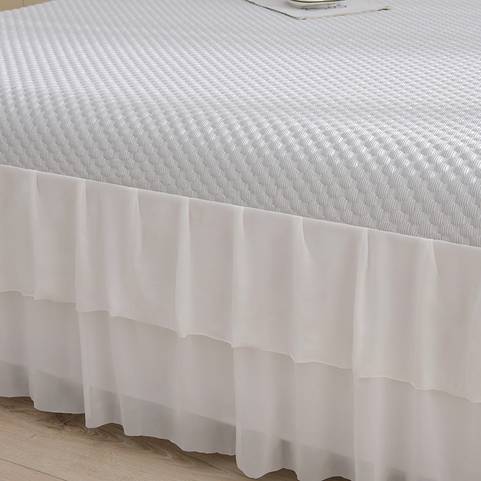 91家纺网 家纺一手货源 找家纺 赛丽雅 2025爆款A类凉感豆豆凉席三件套床裙款冰丝软席子床笠款凉席 浅灰