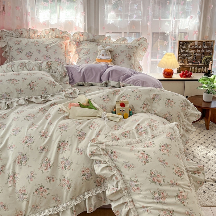 91家纺网 家纺一手货源 找家纺 喜梦缘家纺 2025公主风云柔棉工艺款四件套 晨花浅语