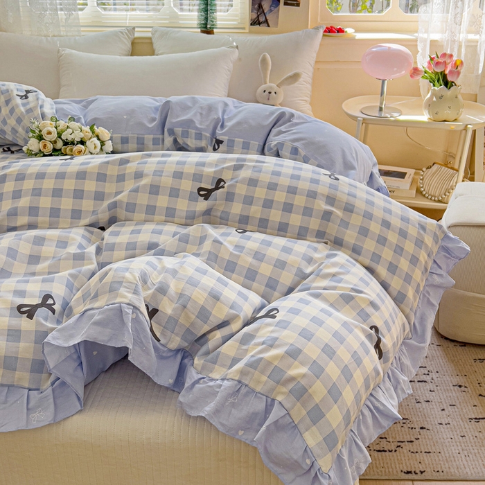 91家纺网 家纺一手货源 找家纺 忆生活家纺 2025新款韩版全棉花边款-单被套系列 蝴蝶语-兰