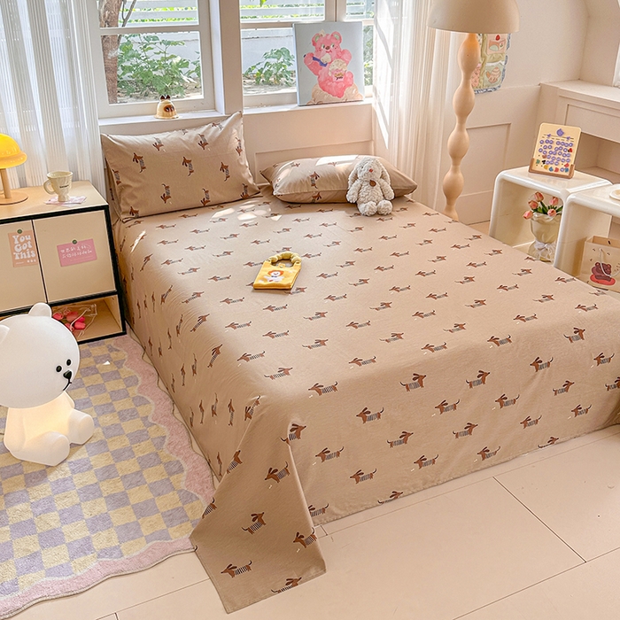 91家纺网 家纺一手货源 找家纺 吉象家纺 2025新款高支密全棉印花单品系列-单床单 腊肠狗狗