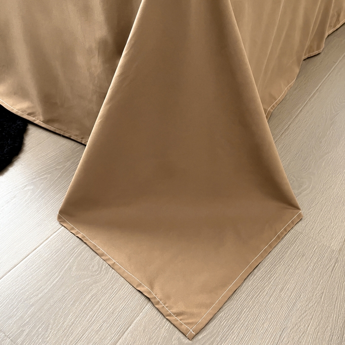 91家纺网 家纺一手货源 找家纺 沐慕 2025新款简约亲肤毛巾绣四件套 黑球球-卡其