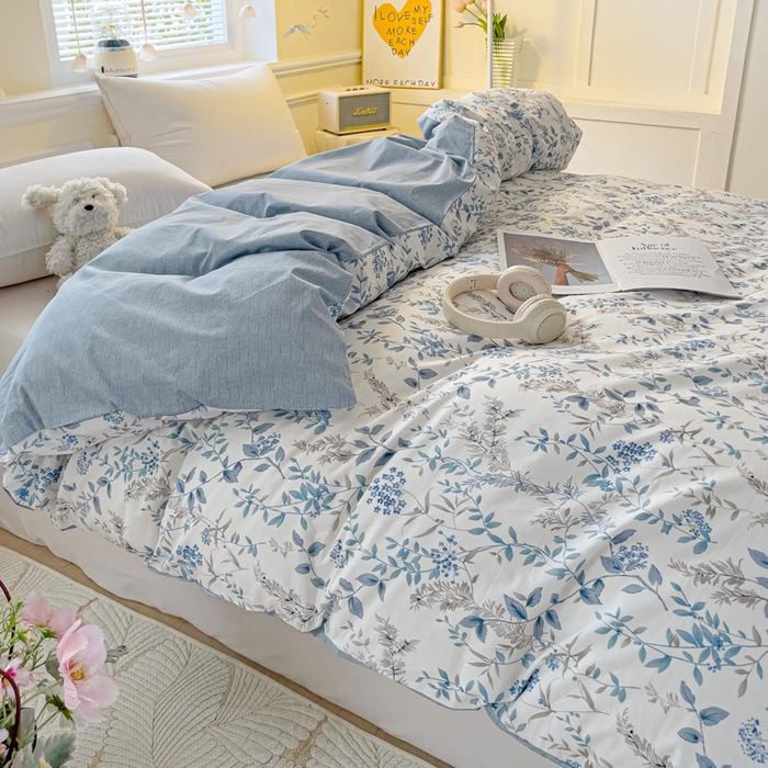 91家纺网 家纺一手货源 找家纺 大柏树 2025新款全棉13376印花四件套系列（可定制）-单被套青野花梦-蓝