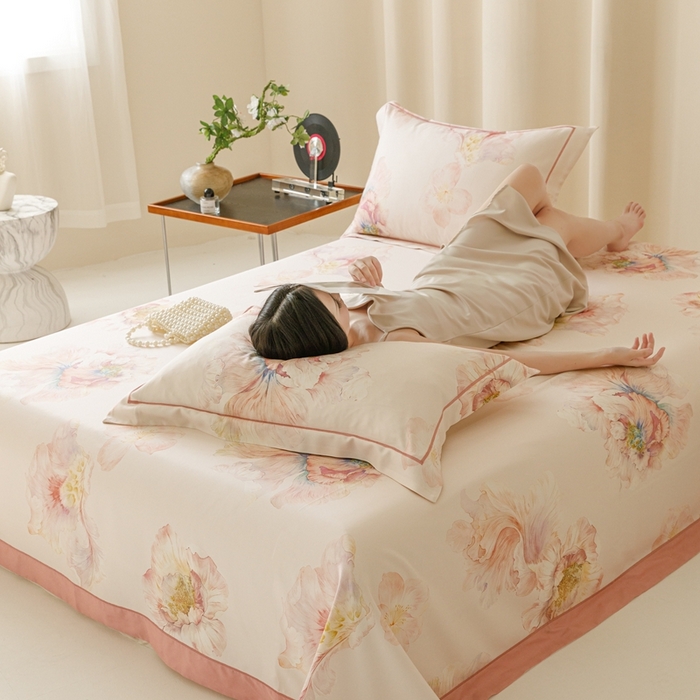 91家纺网 家纺一手货源 找家纺 舒慕 2025新款天丝竹纤维凉席三件套 花漾