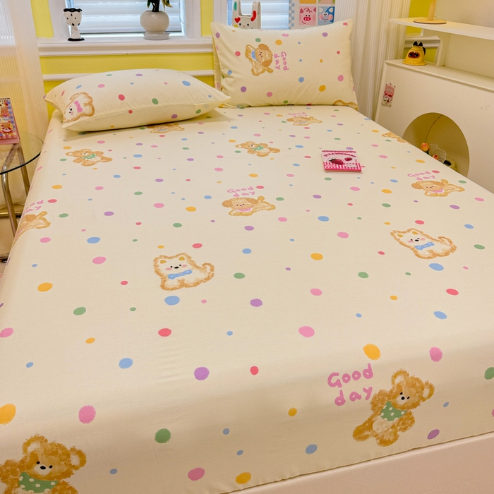 91家纺网 家纺一手货源 找家纺 吉象家纺 2025新款高支密全棉印花单品系列-单床笠 假日小狗