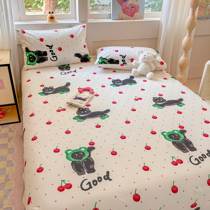 91家纺网 家纺一手货源 找家纺 吉象家纺 2025新款高支密全棉印花单品系列-单床单 怪诞猫咪