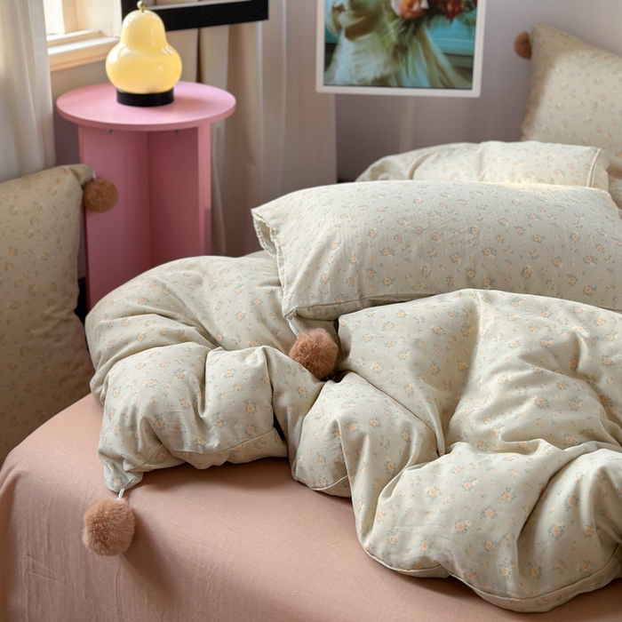 91家纺网 家纺一手货源 找家纺 金爱家 2025新款亲肤舒适纯棉双层纱四件套 双层纱-复古花园