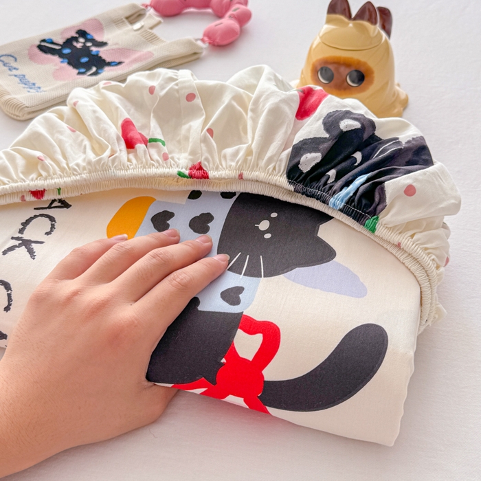 91家纺网 家纺一手货源 找家纺 吉象家纺 2025新款高支密全棉印花单品系列-单床笠 靴子猫