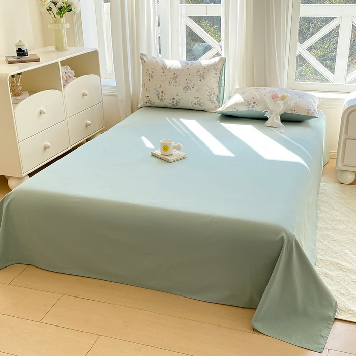 91家纺网 家纺一手货源 找家纺 宜家坊 2025早春新品全棉纯棉喷气13070小清新印花纯棉四件套-风格二 淡雅花影