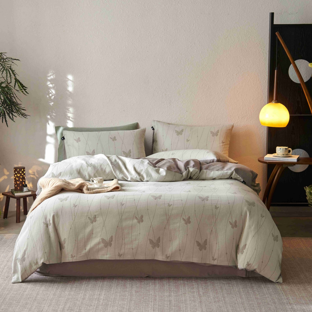 91家纺网 家纺一手货源 找家纺 安莱生活 2025新款60s双层纱色织大提花蝶舞翩翩四件套系列 蝶舞翩翩-银灰