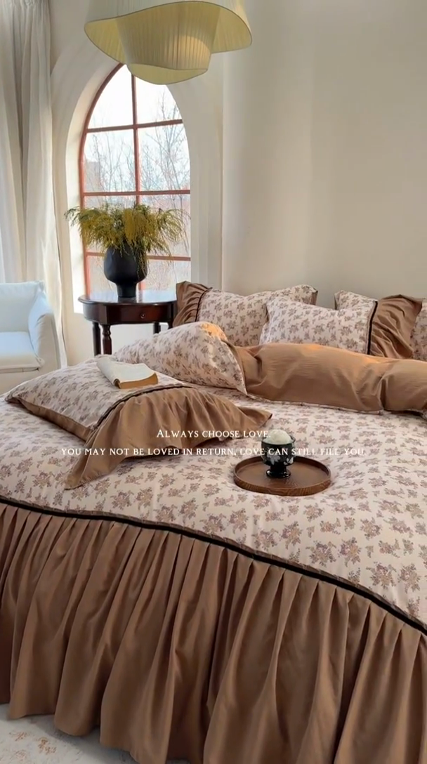 91家纺网 家纺一手货源 找家纺 沐慕 2025新款法式针织双层纱印花系列四件套 芳华