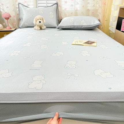 91家纺网 家纺一手货源 找家纺 （总）2025新款小清新数码印花床笠款冰藤席