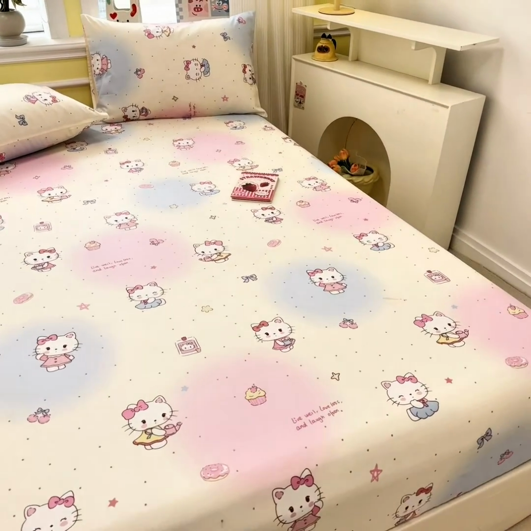 91家纺网 家纺一手货源 找家纺 吉象家纺 2025新款高支密全棉印花单品系列-单床笠 甜喵