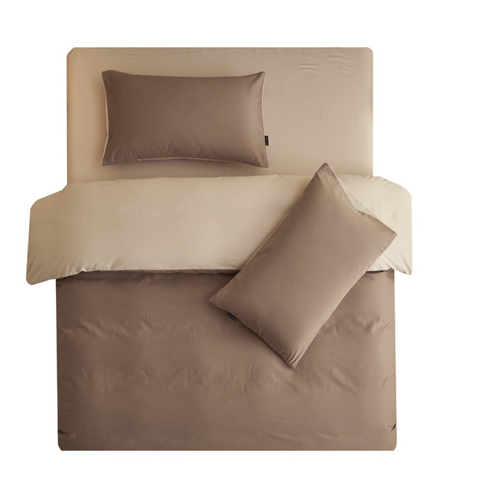 91家纺网 家纺一手货源 找家纺 2025新款全棉13372水洗棉双拼四件套（影棚暗光） 暗香紫砂+40驼