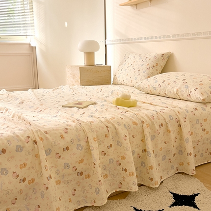 91家纺网 家纺一手货源 找家纺 （总）DoDo 兜兜 2025新款全棉双层纱印花单床单（可定做尺寸）